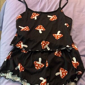 SHEIN Black and Red Mushroom Kids Pajama Set